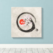 Zen Enso Circle en Sakura Tree op Canvas (Insitu (Houten vloer))