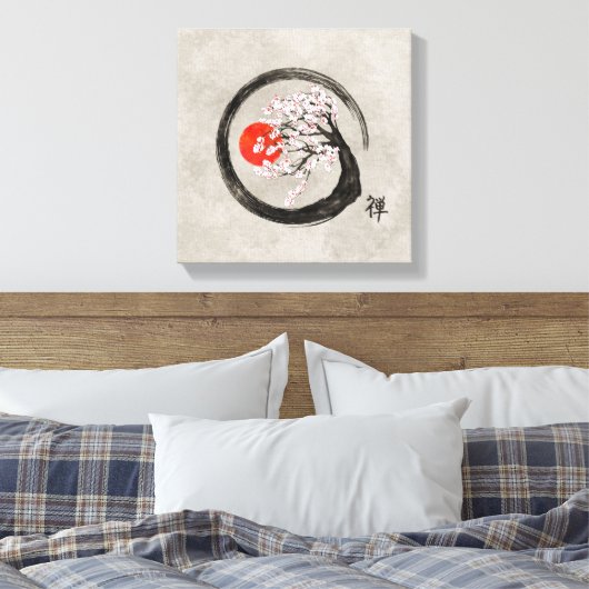 Zen Enso Circle en Sakura Tree op Canvas (Insitu (Slaapkamer))