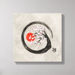 Zen Enso Circle en Sakura Tree op Canvas