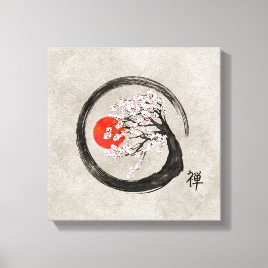 Zen Enso Circle en Sakura Tree op Canvas (Voorkant)