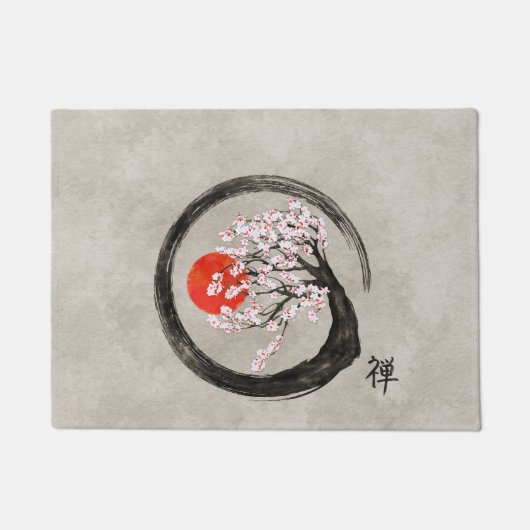 Zen Enso Circle en Sakura Tree op Canvas Deurmat (Voorkant)