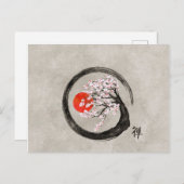 Zen Enso Circle en Sakura Tree op Canvas Feestdagenkaart (Voorkant / Achterkant)