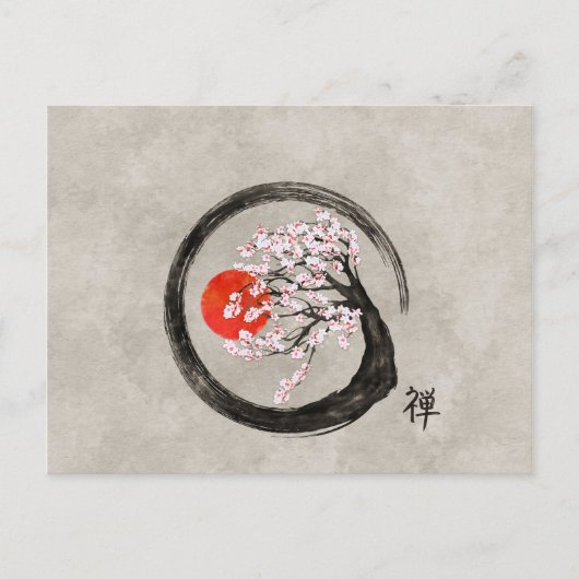 Zen Enso Circle en Sakura Tree op Canvas Feestdagenkaart (Voorkant)