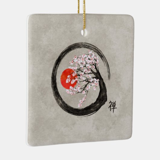 Zen Enso Circle en Sakura Tree op Canvas Keramisch Ornament (Rechts)