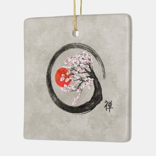 Zen Enso Circle en Sakura Tree op Canvas Keramisch Ornament (Links)