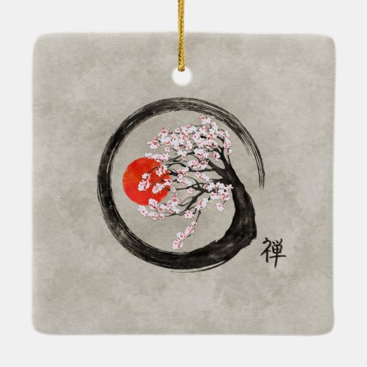 Zen Enso Circle en Sakura Tree op Canvas Keramisch Ornament (Achterkant)