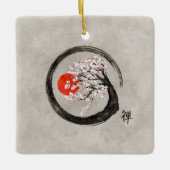 Zen Enso Circle en Sakura Tree op Canvas Keramisch Ornament (Voorkant)