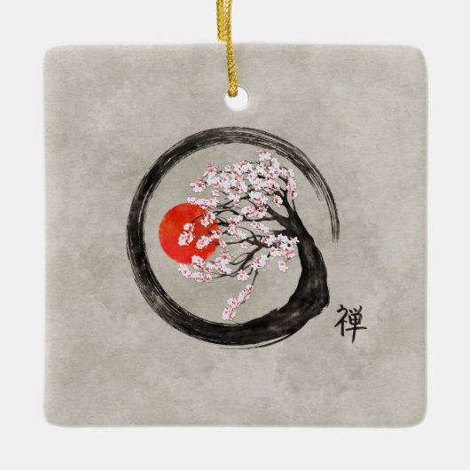 Zen Enso Circle en Sakura Tree op Canvas Keramisch Ornament (Voorkant)