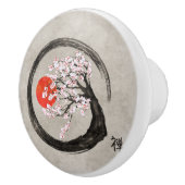 Zen Enso Circle en Sakura Tree op Canvas Keramische Knop (Rechts)