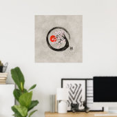 Zen Enso Circle en Sakura Tree op Canvas Poster (Thuiskantoor)