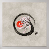 Zen Enso Circle en Sakura Tree op Canvas Poster (Voorkant)