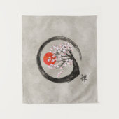 Zen Enso Circle en Sakura Tree op Canvas Wandkleed (Voorkant)
