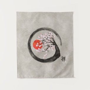 Zen Enso Circle en Sakura Tree op Canvas Wandkleed