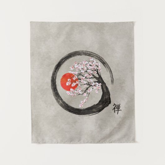 Zen Enso Circle en Sakura Tree op Canvas Wandkleed (Voorkant)