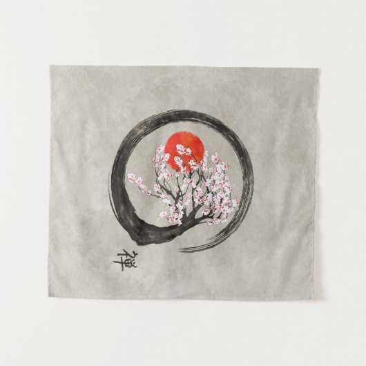 Zen Enso Circle en Sakura Tree op Canvas Wandkleed (Voorkant (horizontaal))