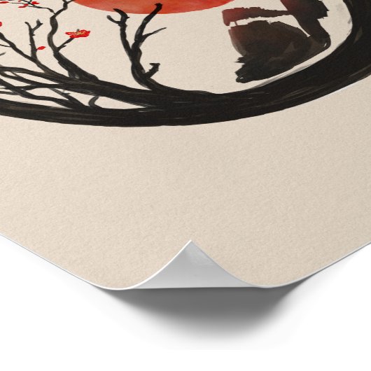 Zen Enso Circle en Sakura Tree Poster (Hoek)