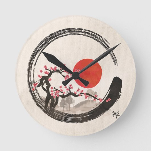 Zen Enso Circle en Sakura Tree Ronde Klok (Voorkant)