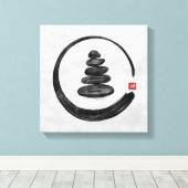 Zen Enso Circle en Zen stenen - Waterverf Canvas Afdruk (Insitu (Houten vloer))