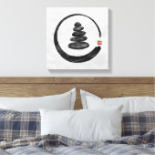 Zen Enso Circle en Zen stenen - Waterverf Canvas Afdruk (Insitu (Slaapkamer))