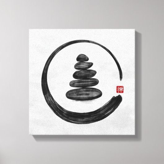 Zen Enso Circle en Zen stenen - Waterverf Canvas Afdruk (Voorkant)