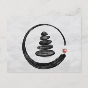 Zen Enso Circle en Zen stenen - Waterverf Feestdagenkaart