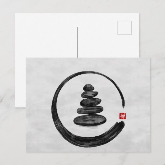 Zen Enso Circle en Zen stenen - Waterverf Feestdagenkaart (Voorkant / Achterkant)