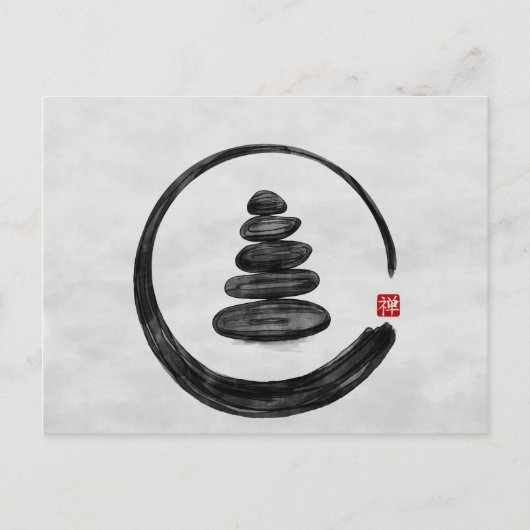 Zen Enso Circle en Zen stenen - Waterverf Feestdagenkaart (Voorkant)