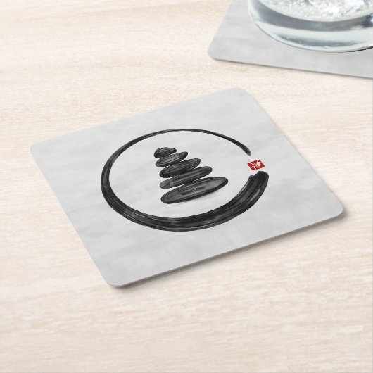Zen Enso Circle en Zen stenen - Waterverf Kartonnen Onderzetters (Schuin)