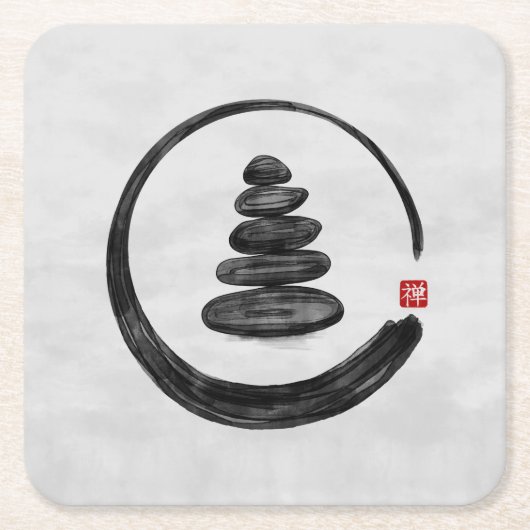 Zen Enso Circle en Zen stenen - Waterverf Kartonnen Onderzetters (Voorkant)