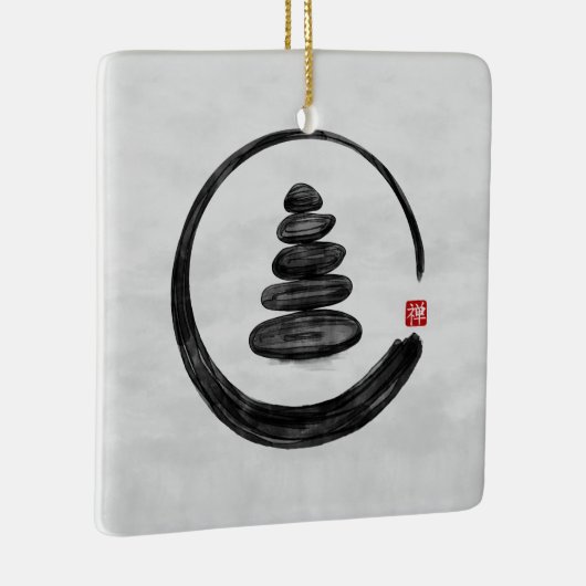 Zen Enso Circle en Zen stenen - Waterverf Keramisch Ornament (Rechts)