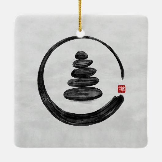 Zen Enso Circle en Zen stenen - Waterverf Keramisch Ornament (Achterkant)