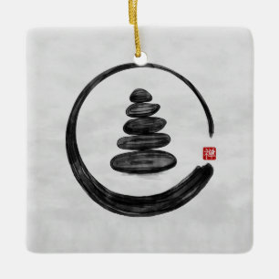 Zen Enso Circle en Zen stenen - Waterverf Keramisch Ornament