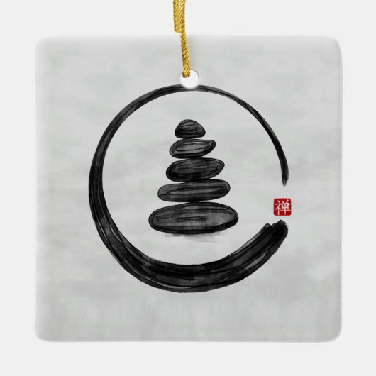 Zen Enso Circle en Zen stenen - Waterverf Keramisch Ornament (Voorkant)