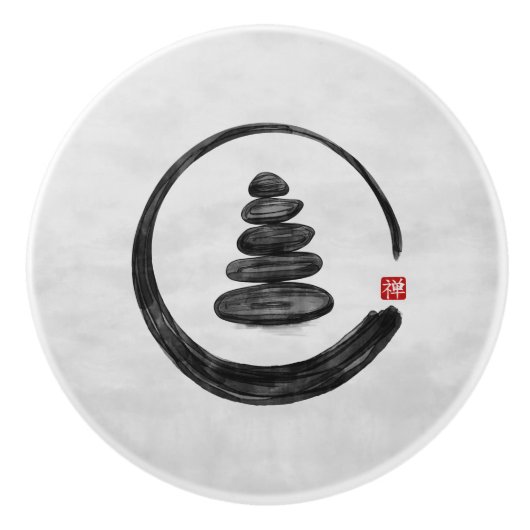 Zen Enso Circle en Zen stenen - Waterverf Keramische Knop (Voorkant)