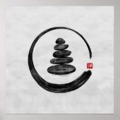 Zen Enso Circle en Zen stenen - Waterverf Poster (Voorkant)
