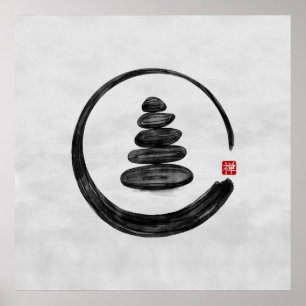 Zen Enso Circle en Zen stenen - Waterverf Poster
