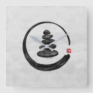 Zen Enso Circle en Zen stenen - Waterverf Vierkante Klok