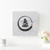 Zen Enso Circle en Zen stenen - Waterverf Vierkante Klok (Huis)