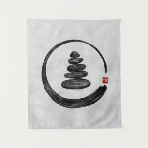 Zen Enso Circle en Zen stenen - Waterverf Wandkleed