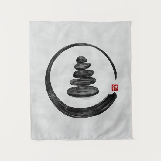 Zen Enso Circle en Zen stenen - Waterverf Wandkleed (Voorkant)