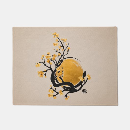 Zen Enso Circle, Golden Sun and Sakura Blossom Deurmat (Voorkant)