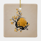 Zen Enso Circle, Golden Sun and Sakura Blossom Keramisch Ornament (Achterkant)
