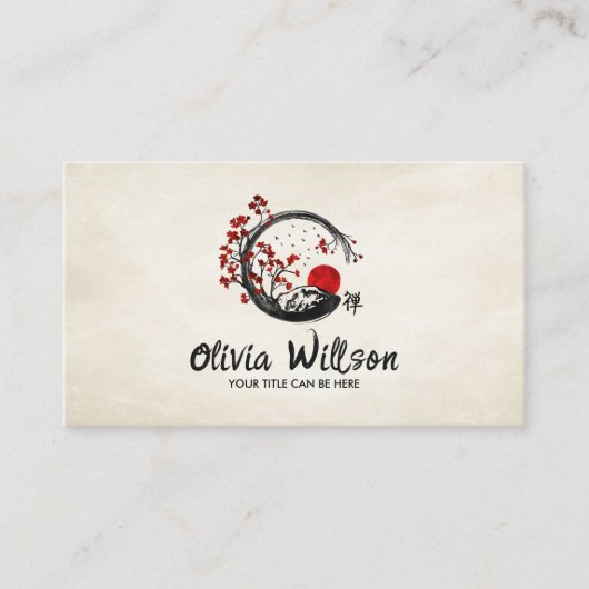 Zen Enso Circle Sakura Tree sun Visitekaartje (Voorkant)