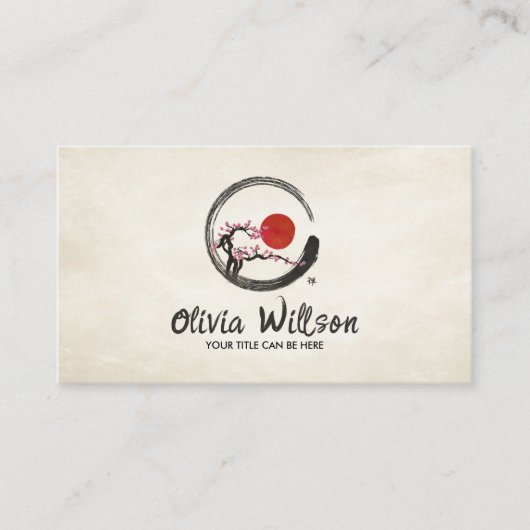 Zen Enso Circle Sakura Tree sun Visitekaartje (Voorkant)