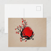 Zen Enso Circle, Sun and Red Sakura Blossom Briefkaart (Voorkant / Achterkant)
