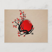 Zen Enso Circle, Sun and Red Sakura Blossom Briefkaart (Voorkant)