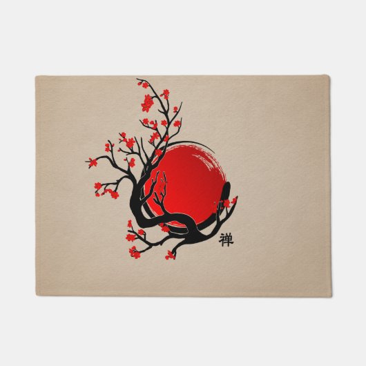 Zen Enso Circle, Sun and Red Sakura Blossom Deurmat (Voorkant)