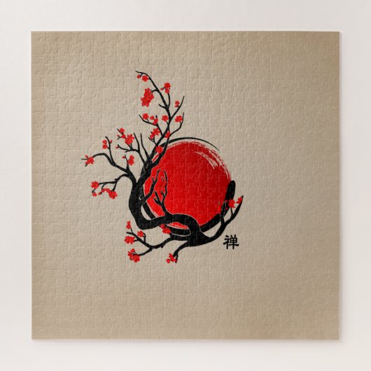 Zen Enso Circle, Sun en Red Sakura Blossom Legpuzzel (Verticaal)