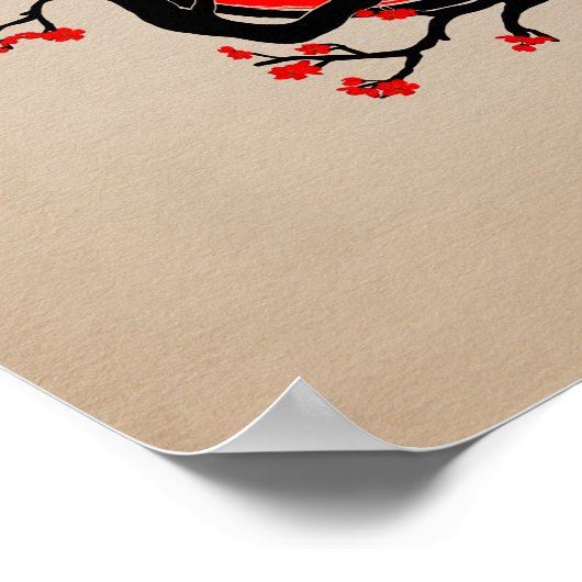 Zen Enso Circle, Sun en Red Sakura Blossom Poster (Hoek)