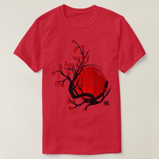 Zen Enso Circle, Sun en Red Sakura Blossom T-shirt (Design voorkant)